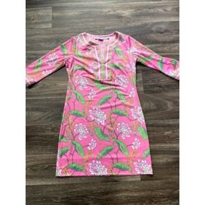 Gretchen Scott LS V-Neck Pink Floral Dress sz M